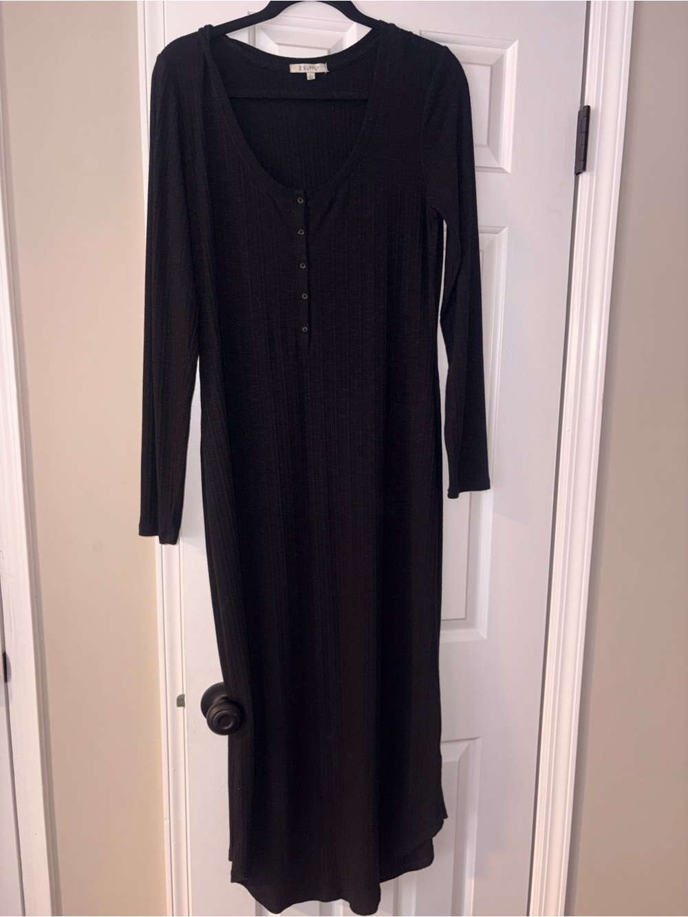 Z Supply Long Sleeve Black Ribbed Maxi Dress